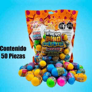 Capsula 1'' Huevo Dino Sorpresa Tatoo 50 Piezas