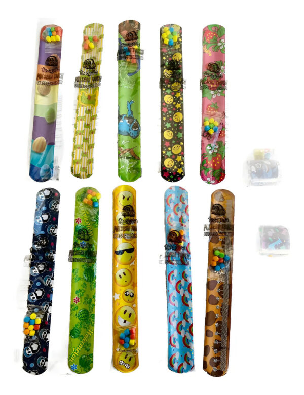 100 Cápsulas 2 Pulseras Touch Con Dulce Capsuleras Multicolor