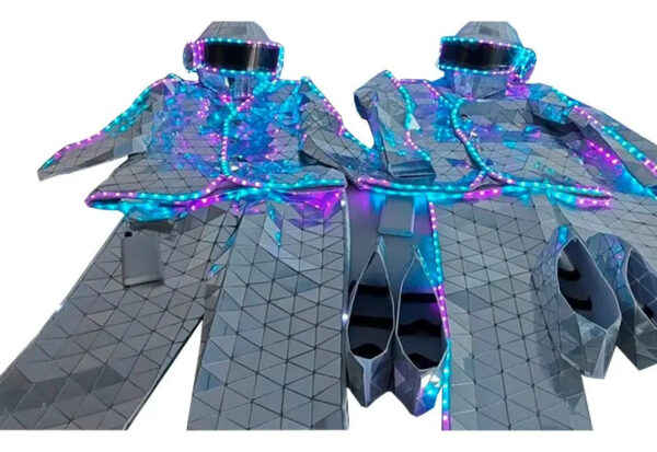 Disfraz Robot Espejo Luces Led Completo Casco Tipo Daft Punk Gris Unitalla