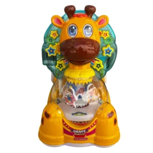 Montable infantil jirafa con cabeza grande, vista frontal